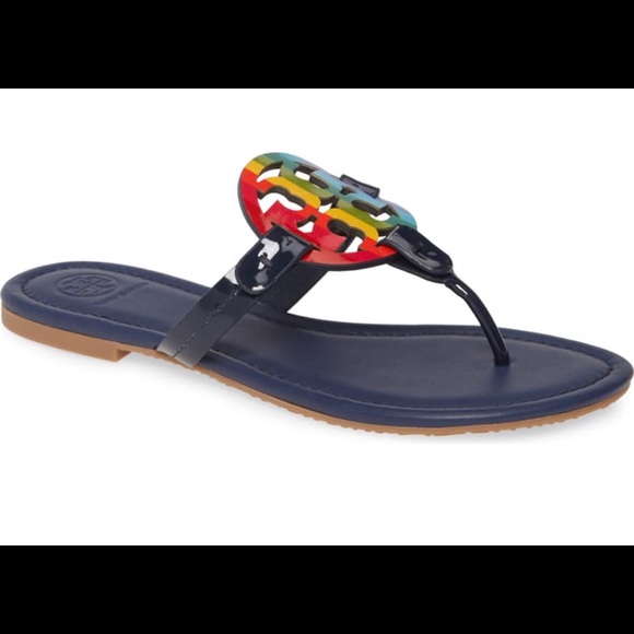 Tory Burch Miller T Logo Rainbow Patent Sandals - Picture 8 of 8